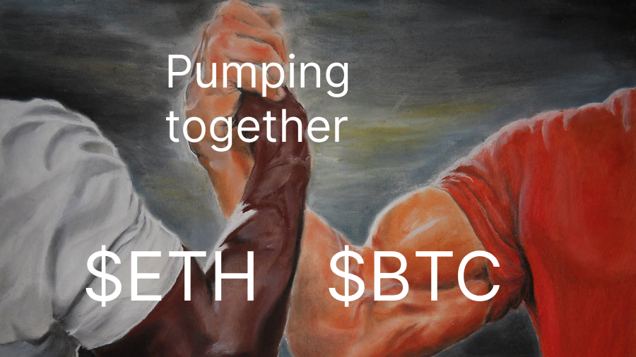 gamestarter's tweet photo. When $ETH and $BTC pump together🚀 https://t.co/NXWlkhCwGd