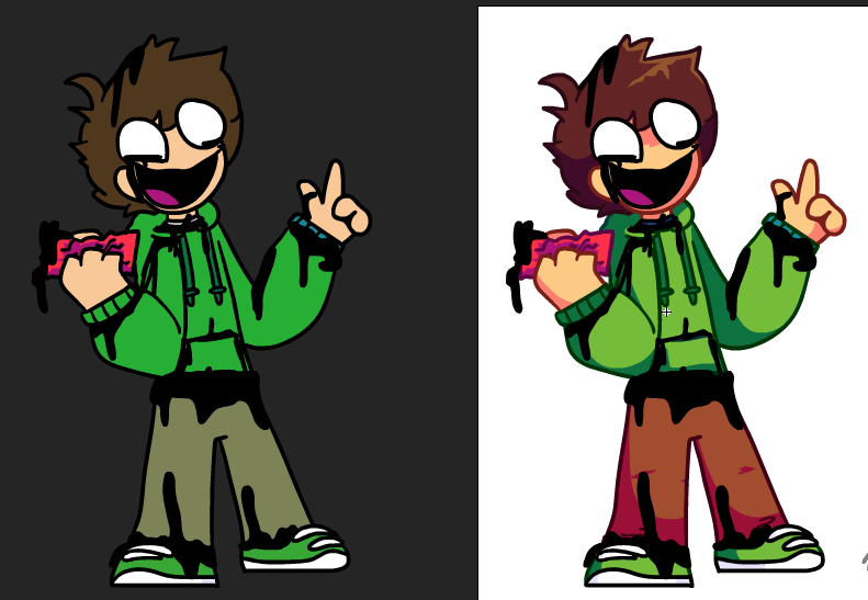 DulSuffering's tweet photo. Edd from eddsworld yay

I tried to do Edd

The one on the left is using the colors of the show

The one on the right is using the color pallete I found on twitter https://t.co/7l5nQpRupo
