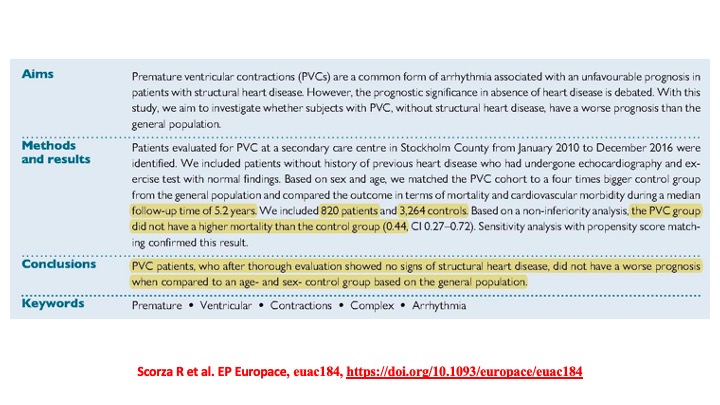 drraviele's tweet photo. 📌 PVCs 👫, who after thorough evaluation including echo and ET, show no signs of SHD 
👉 do not have worse prognosis than a sex- &amp; age-matched control group
#Cardiotwitter #SportsCardiology @SSharmacardio @adribaran @Dr_Santangeli @DrFerminGarcia @DrRoderickTung @SeguraCardio https://t.co/qkfLEf4k42