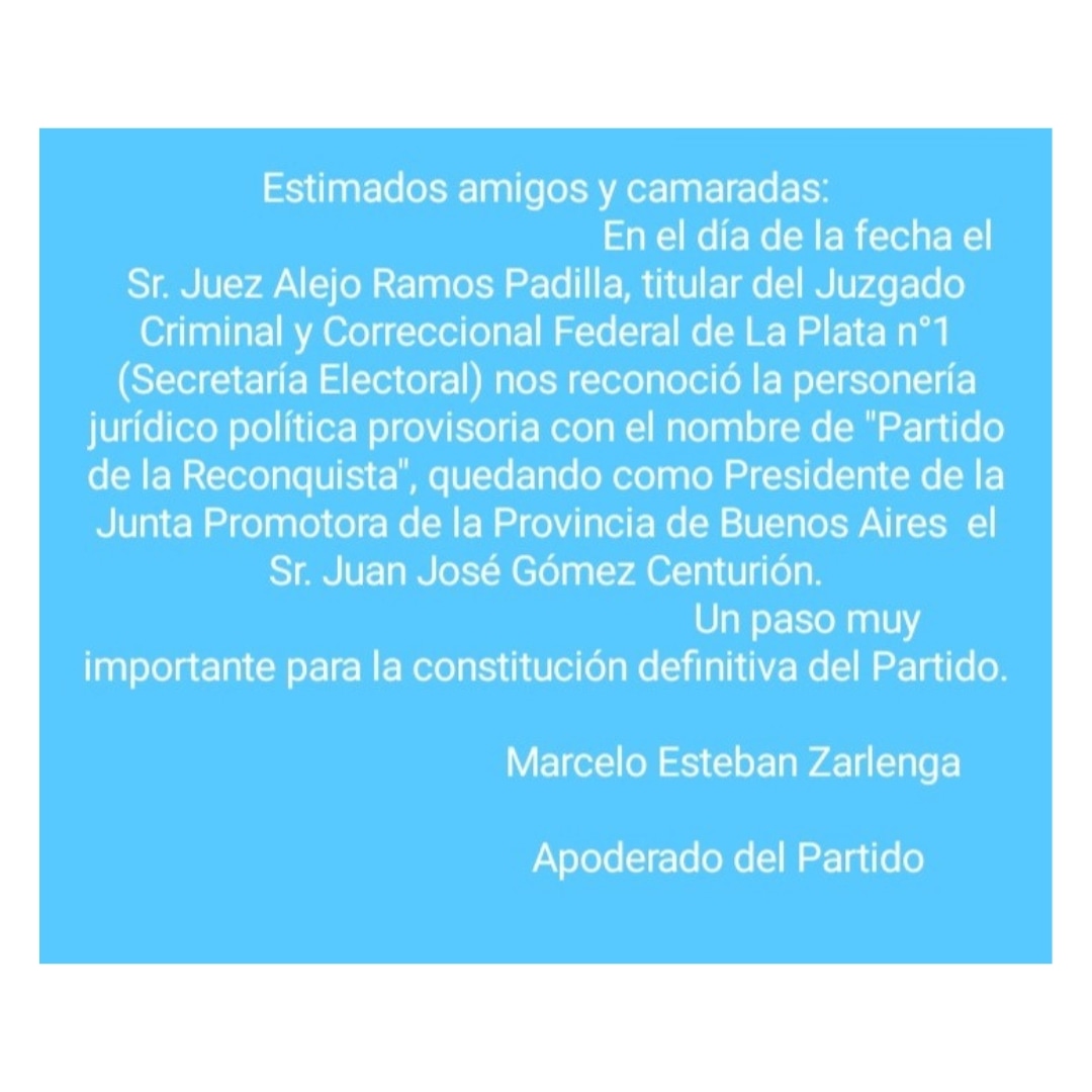 ¡Con mucha alegría queríamos compartir con todos ustedes la noticia que tenemos el partido provisorio !
Agradecemos a cada uno por sus adhesiones y afiliaciones. 
Sigamos construyendo juntos , ingresa a nuestra plataforma #SumateNOS
afiliatenos.com