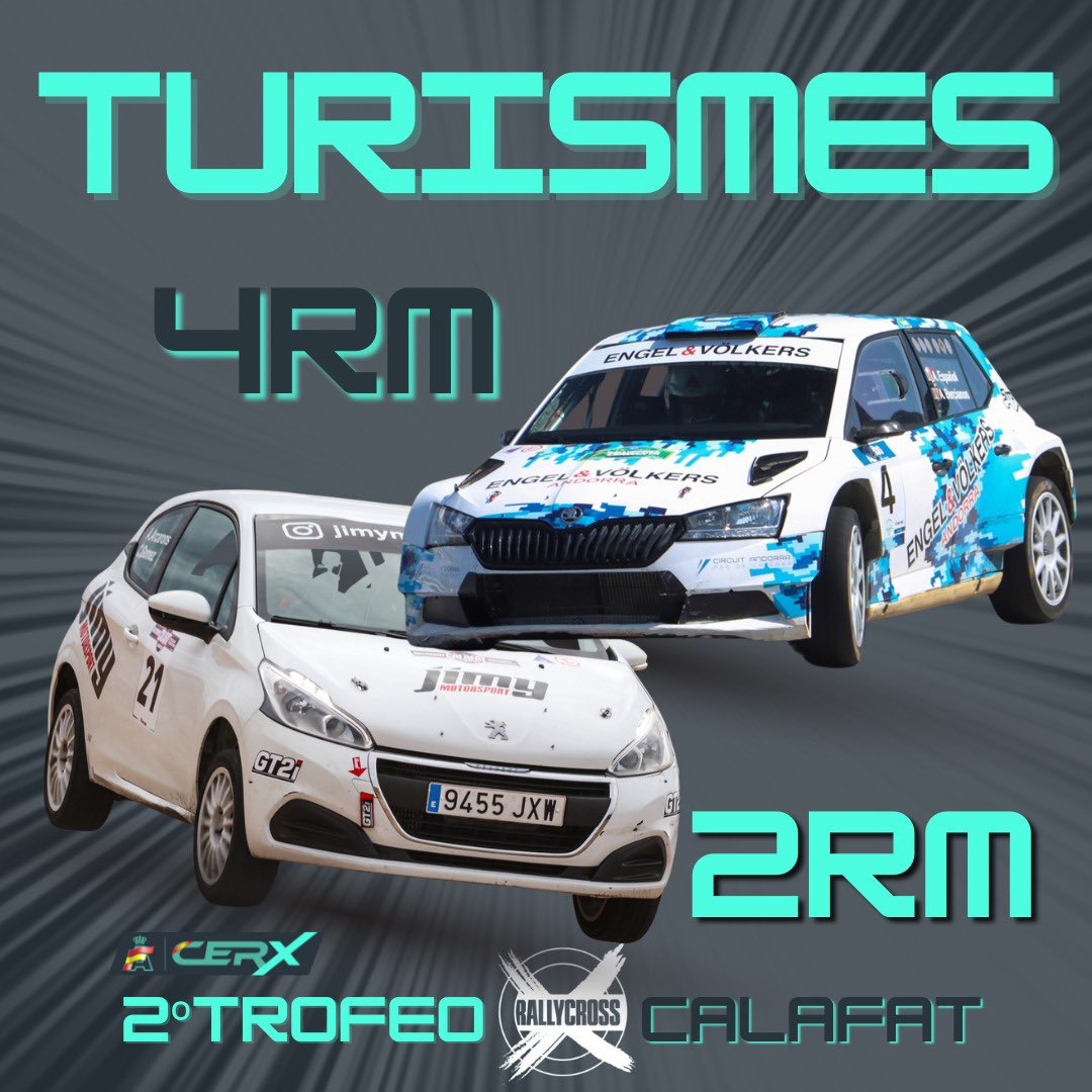 Aquestes seran les categories participants en el 2n Trofeo Rallycross Calafat #CERX 
Turismes
🔴 2RM 
🔵 4RM
——
#ES 
Estas serán las categorías participantes en el 2º Trofeo Rallycross Calafat #CERX
Turismes
🔴 2RM 
🔵 4RM