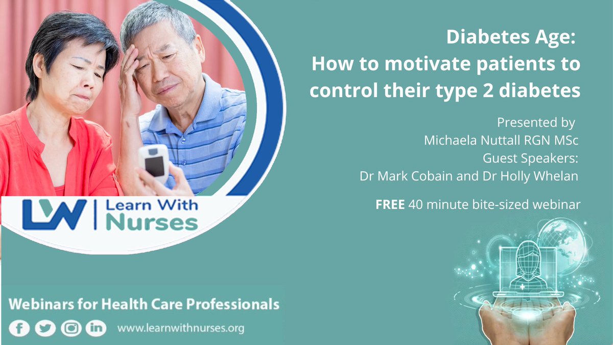 LWNurses's tweet image. Find out about #DiabetesAge with guest speakers @hollywhelan3 @MyLifeAge 
🗓7.11.22 ⏰7pm
🆓Register learnwithnurses.org/event/diabetes…
@WeNurses @WeNursesToo @WeStudentNurse @Gpnsnn @wegpn @WeCommNurses @WeAHPs 
#T2Diabetes #Diabetes #DiabetesManagement #DiabetesAwareness  #NurseTwitter