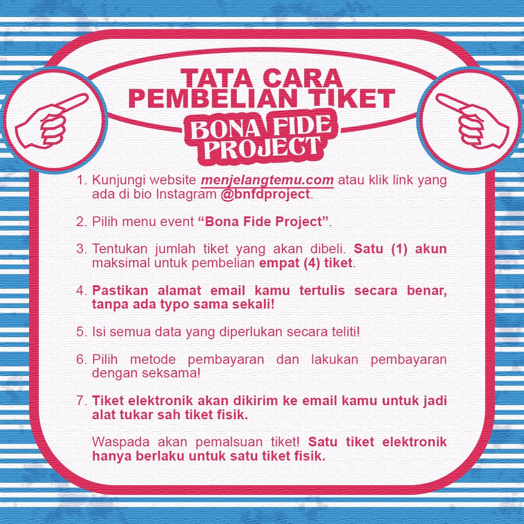 bnfdproject's tweet photo. Yang lagi nungguin Tiket Early Bird #BonaFideProject22 dibuka mana nihhhhh!!

Saran dari admin mending kalian simak dulu deh Tata Cara Pembelian Tiketnya. 
Siap-siap bentar lagi! https://t.co/JiWMYFyEgF