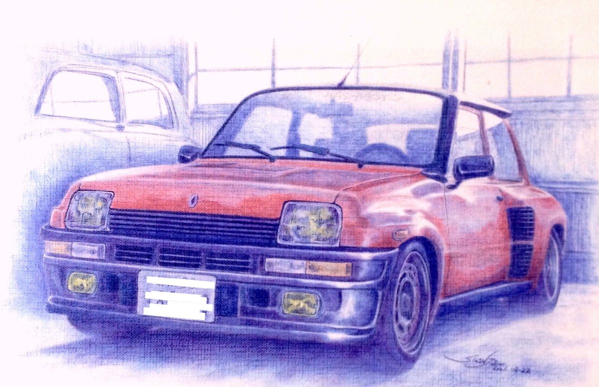 「じつは車のイラストも描けます…私。#イラスト #アナログ #色鉛筆 #illus」|シン@ぬり絵で身につく花と実の色えんぴつ技法のイラスト