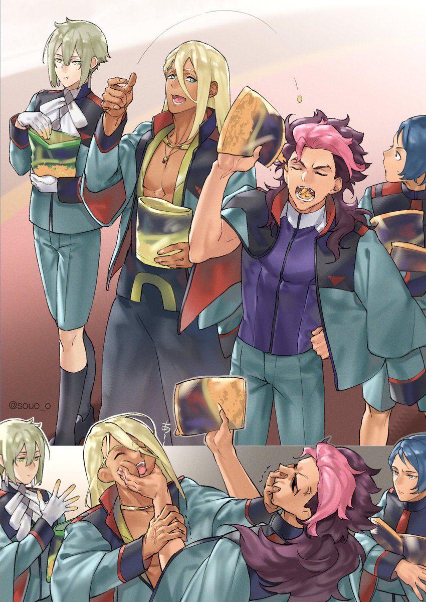 asticassia school uniform multiple boys school uniform pink hair blonde hair male focus jacket  illustration images