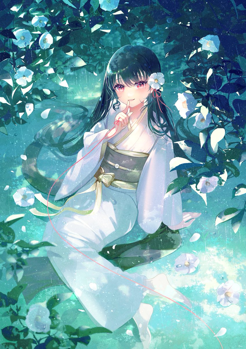 1girl flower kimono japanese clothes solo string of fate long hair  illustration images