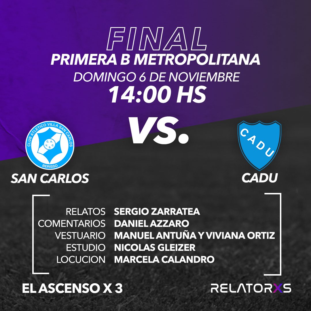 🟥 AL AIRE - Escuchá Ascenso

✅#SanCarlos🆚#CADU

🎙️ Relata: <a href="/sergiozarratea/">Sergio Zarratea 🎙</a> 
🗣️Comenta: <a href="/TanoAzzaro/">Tano Azzaro</a> 
📱 Vestuarios: <a href="/ManoloAntu/">Manuel Antuña</a> <a href="/vitasalas/">Viviana Ortiz Salas</a> 
🖥️Estudios: <a href="/nicogleizer10/">Nicolás Gleizer</a> 

📲 Desde la APP <a href="/Relatoresconvos/">® Σ |_ Δ ╥ Φ ® Σ §</a> 
📻 Escuchalo x AM 680 @rmla680 
📺 You Tube Ax3

👤<a href="/DanielCacioli/">Daniel Cacioli</a>