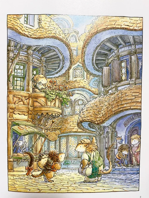 #奇妙な街の鳥たち
【作品裏話④】
「変化の街」の街並みは、ジブリアニメーターで絵本作家の二木真希子さん著『小さなピスケ』シリーズに出てくる街から強い影響を受けています。

店内装飾や小物などはアール・ヌーヴォーも参考にしています。
時間があればもう少し描き込みたかったですね… 