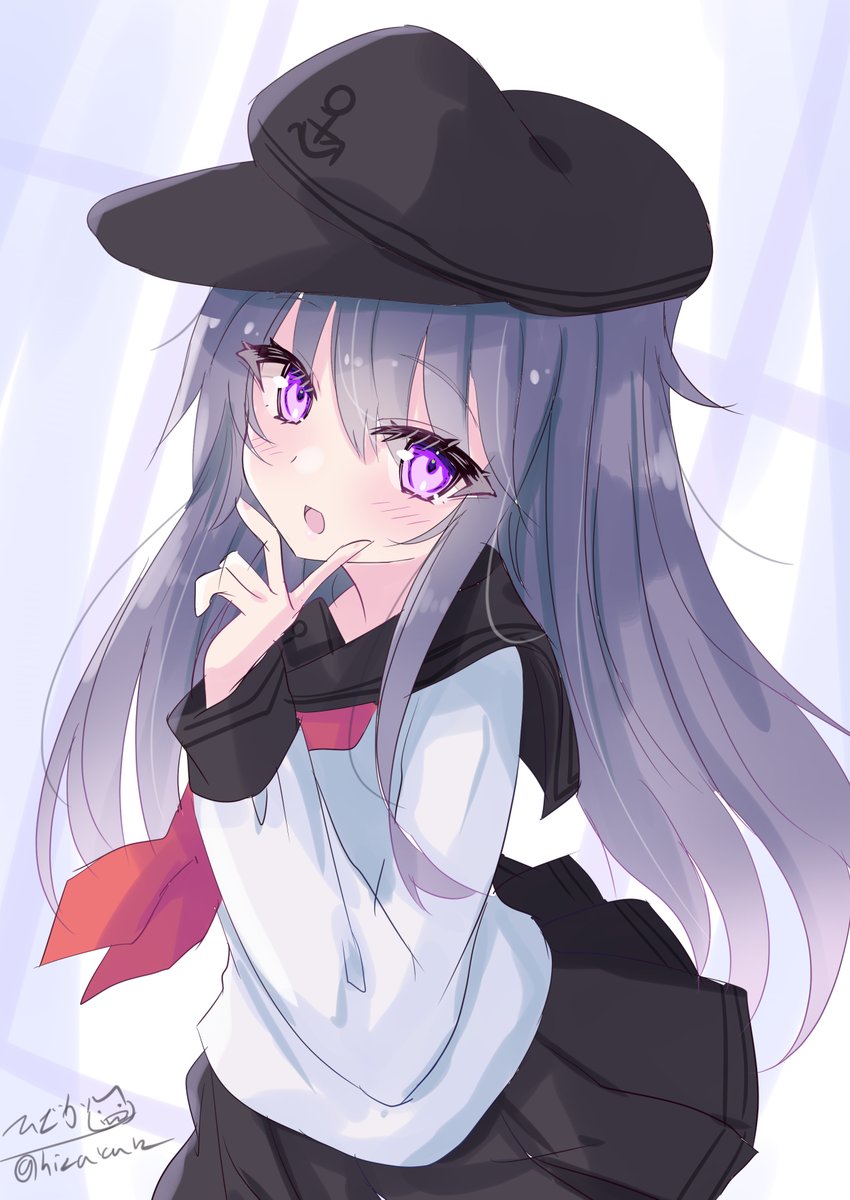 akatsuki (kancolle) 1girl solo long hair school uniform hat serafuku purple eyes  illustration images