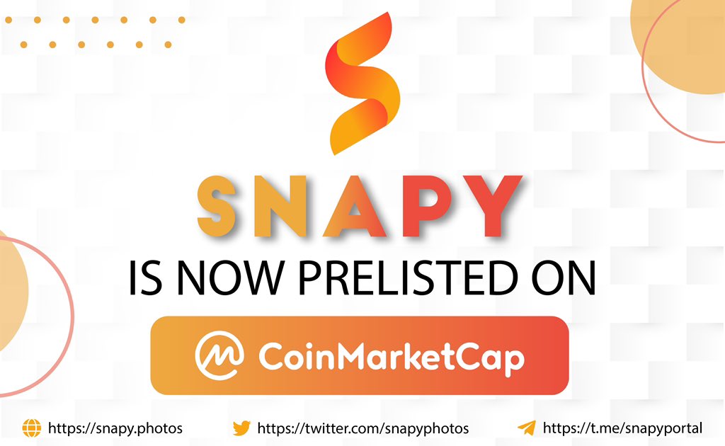 Excited to announce $SPY is now Prelisted on CMC 🔥🔥🔥 

coinmarketcap.com/currencies/sna…

Click on above link and support #SNAPY on <a href="/CoinMarketCap/">CoinMarketCap</a> 

Be ready for huge launch party today at 16:00 UTC 

Launch Party: t.me/snapyportal

#BSCGem #cmc #1000x #BNBChain #bnb