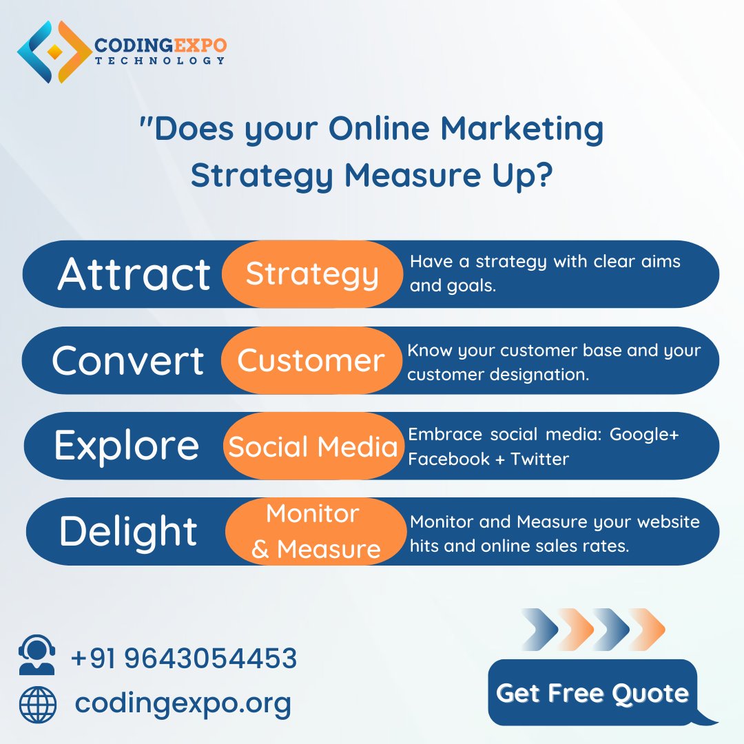 Does your online marketing strategy measure up? 🤔 
To know more contact us at +919643054453
Do follow, like, comment and share @codingexpo ☺
.
.
.
.
#codingexpo #coding #codinglife #codingchallenge #coder #html #programming #webdeveloper #learncoding #python #pythonsofinstagram