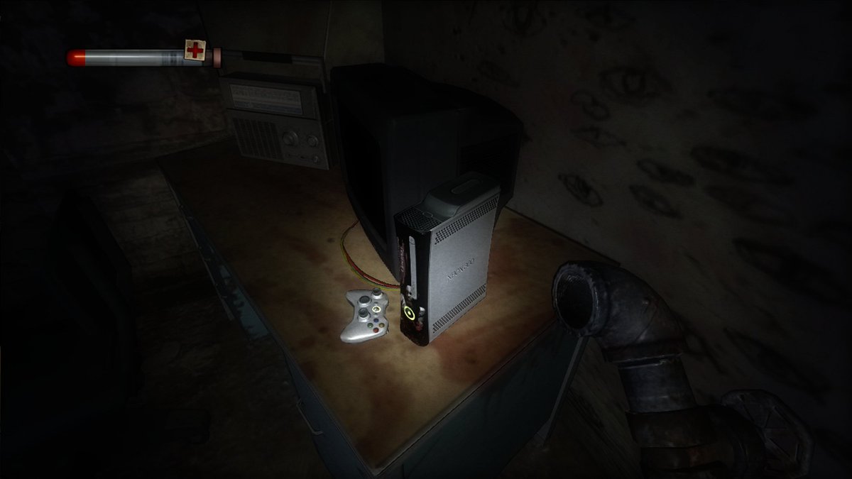 DwemerTom's tweet photo. So cool to find an #Xbox360 in Condemned: Criminal Origins. Same model as mine 👍 #backcompat #XboxSeriesX #horrorgame @Xbox https://t.co/q2QOPRzQhK