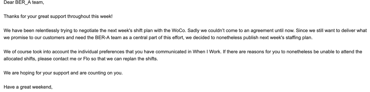 droppworkers's tweet photo. Without the #woco's approval, instead of calling for a conciliation committee meeting for the following day, mgmt went ahead and unilaterally made the shifts official for the following week... which again did not correspond with the last draft that the #woco received. https://t.co/LPWXO9khQD