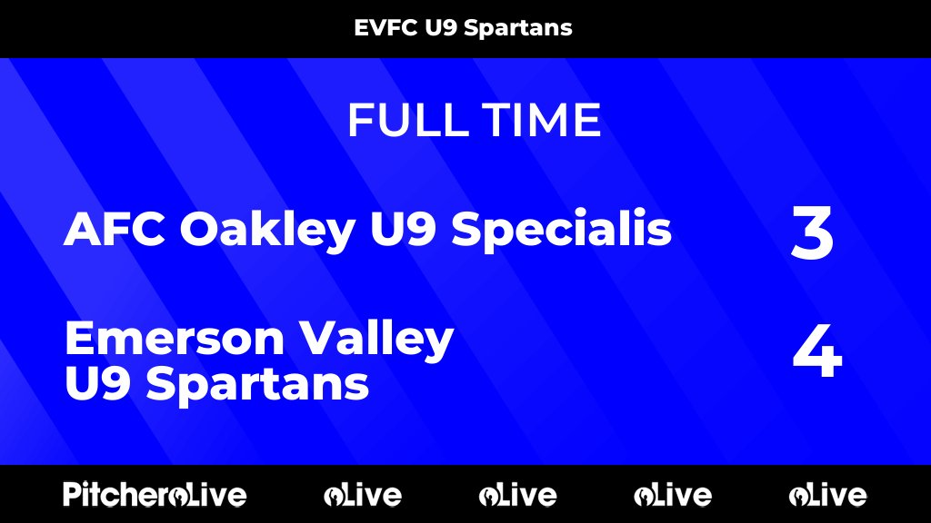FULL TIME: AFC Oakley U9 Specialis 3 - 4 Emerson Valley U9 Spartans
#AFCEME #Pitchero
emersonvalleyfc.org/teams/263702/m…