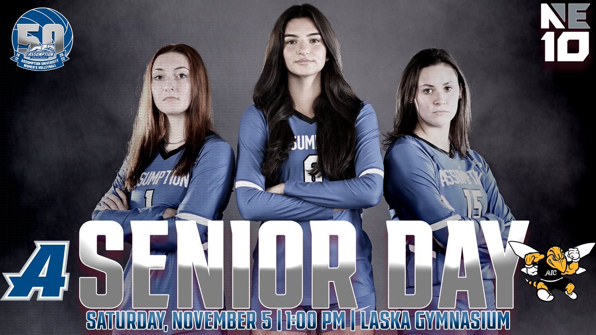 GoAssumptionU's tweet image. It’s Senior Day for Volleyball, as well as they 50th anniversary as a program at Assumption
🆚 American International
📍: Laska Gymnasium
⏰: 1:00 pm
📺: ne10now.tv
📈: assumptiongreyhounds.com/sidearmstats/w…
#LetsGoHounds #HoundNation #NE10EMBRACE #d2vb #d2volleyball