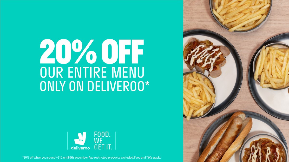 Just 1 day left to get 20% off your entire order with Deliveroo.

Try some authentic German food this weekend!

Offer ends on the 6th November!
Min Spend of £15

#bratwurst #hotdogs #birminghamfood