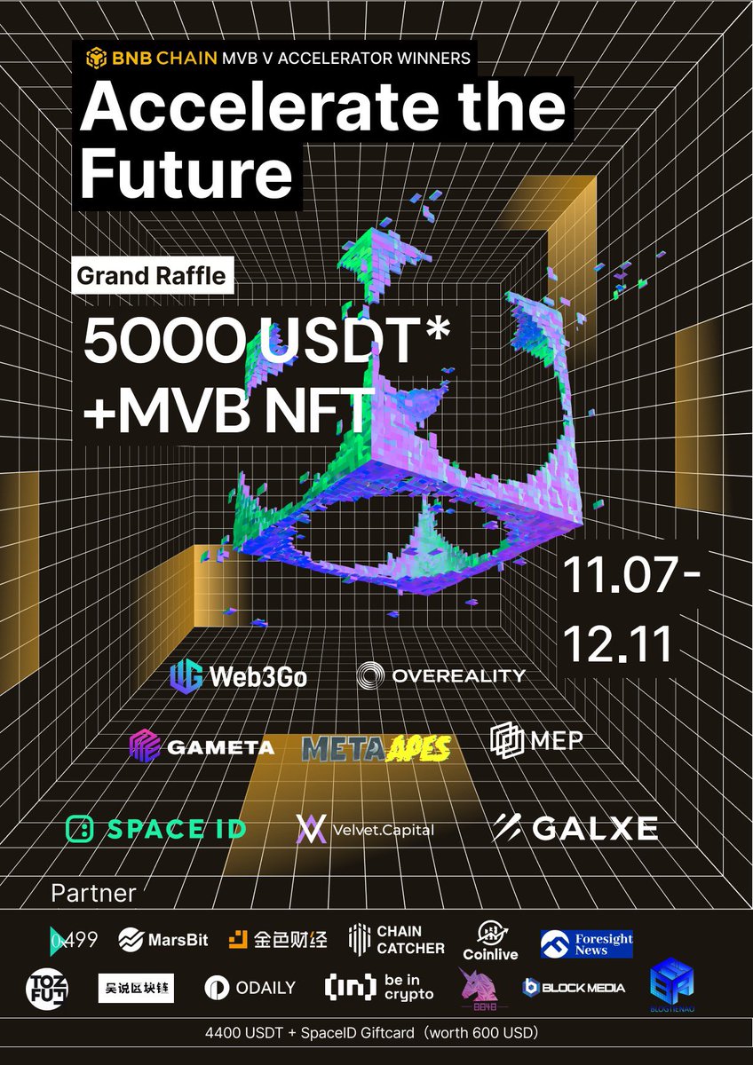 🎊Web3Go Collab with 6 BNB Chain MVB projects on this MVB Carnival! Grab $5000 rewards!

<a href="/MetaApesGame/">Meta Apes</a> 
@Overeality_Labs 
@SpaceIDProtocol 
<a href="/Multieventxyz/">Multievent</a> 
<a href="/Gameta_Official/">Gameta</a> 
<a href="/Velvet_Capital/">Velvet</a> 
powered by <a href="/Galxe/">Galxe</a> 

⏰Period: 7th Nove- 11th Dec 

🔗Campaign: galxe.com/Web3Go/campaig…