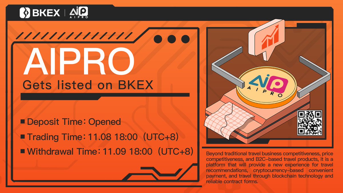 BKEXGlobal's tweet photo. #BKEX New Listing 

🔶#BKEX will list #AIPRO/USDT🚀🚀 

🔸Token type: ERC20
🔸Deposit: Opened
🔸Trade: 18:00 on Nov. 8 (UTC+8)
🔸Withdraw: 18:00 on Nov. 9 (UTC+8)

🔶Details: https://t.co/grIEmjgrXh

#Bitcoin #cryptocurrency #BKEXNewListing https://t.co/GcDFFE1Yez
