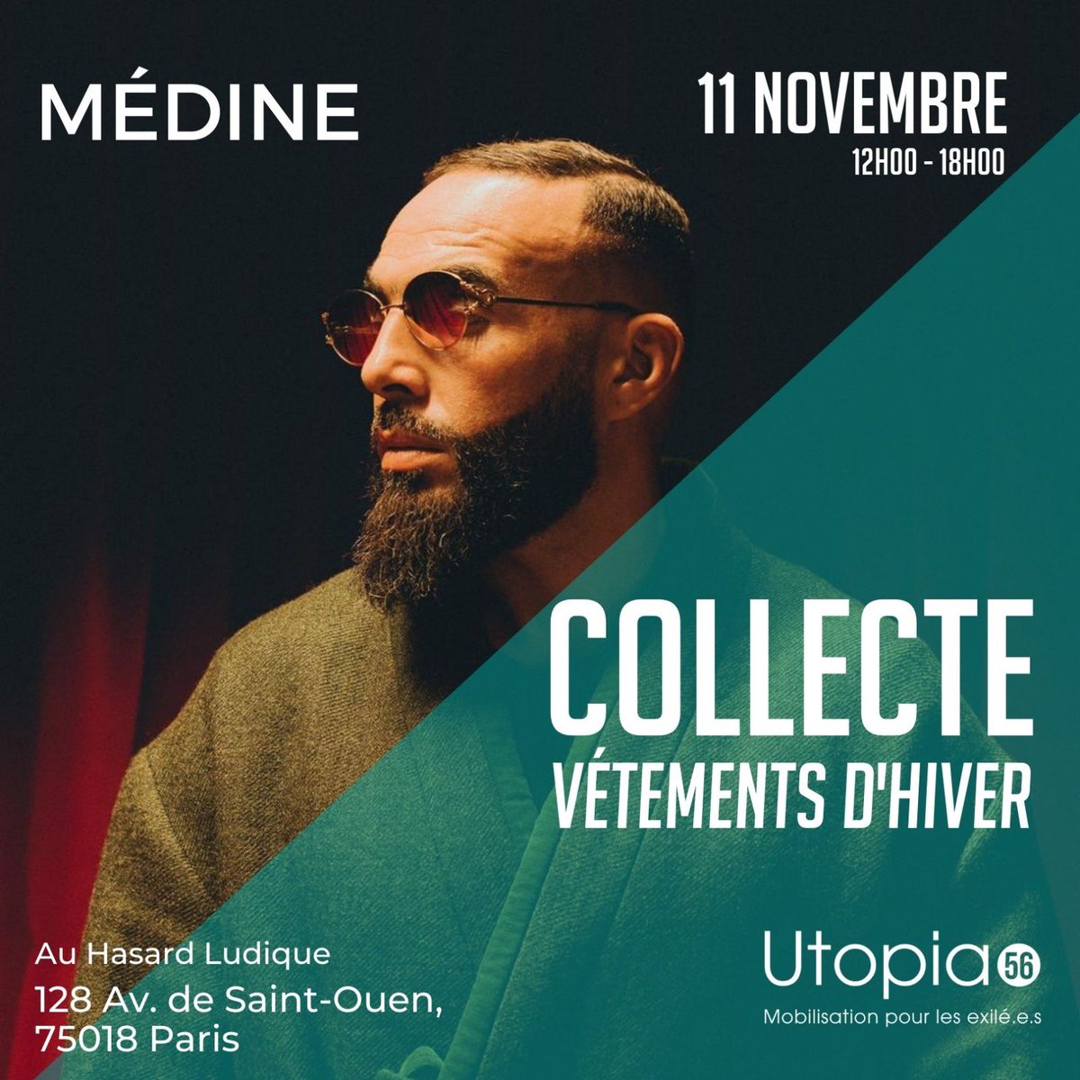 Medinrecords's tweet image. L’hiver approche, et beaucoup trop de gens essaient de survivre dans la rue. C’est pourquoi nous avons décidé d’unir nos forces pour équiper en affaires chaudes les centaines de personnes que l’association @Utopia_56 rencontre au quotidien dans les rues de Paris