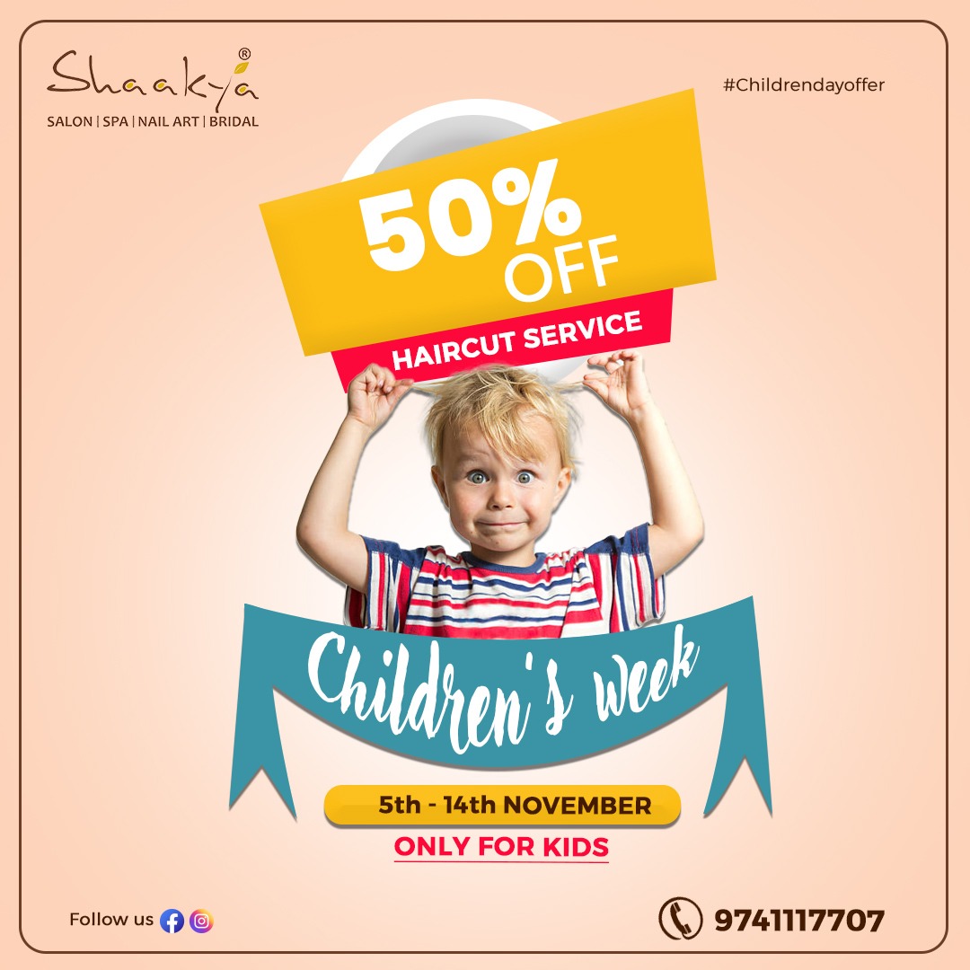 shaakyasalonspa's tweet photo. Children's Day Offer for Kids, A Big Discount on Haircut Services!👌👌
For more details, Call 📞: 9741117707 or https://t.co/ZdXoohexZ3

.#kidsoffer #haircutoffer #offer #salonoffer #kammnahallioffer #kammanahalli #Kothnur #kids #allkids #banaswadi #hedgenagar #womenhaircut https://t.co/X9NhK73lp9
