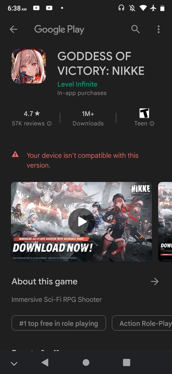There's no worse feeling when you're really looking forward to a very cultured game, only to see this on google play. 

#NIKKE