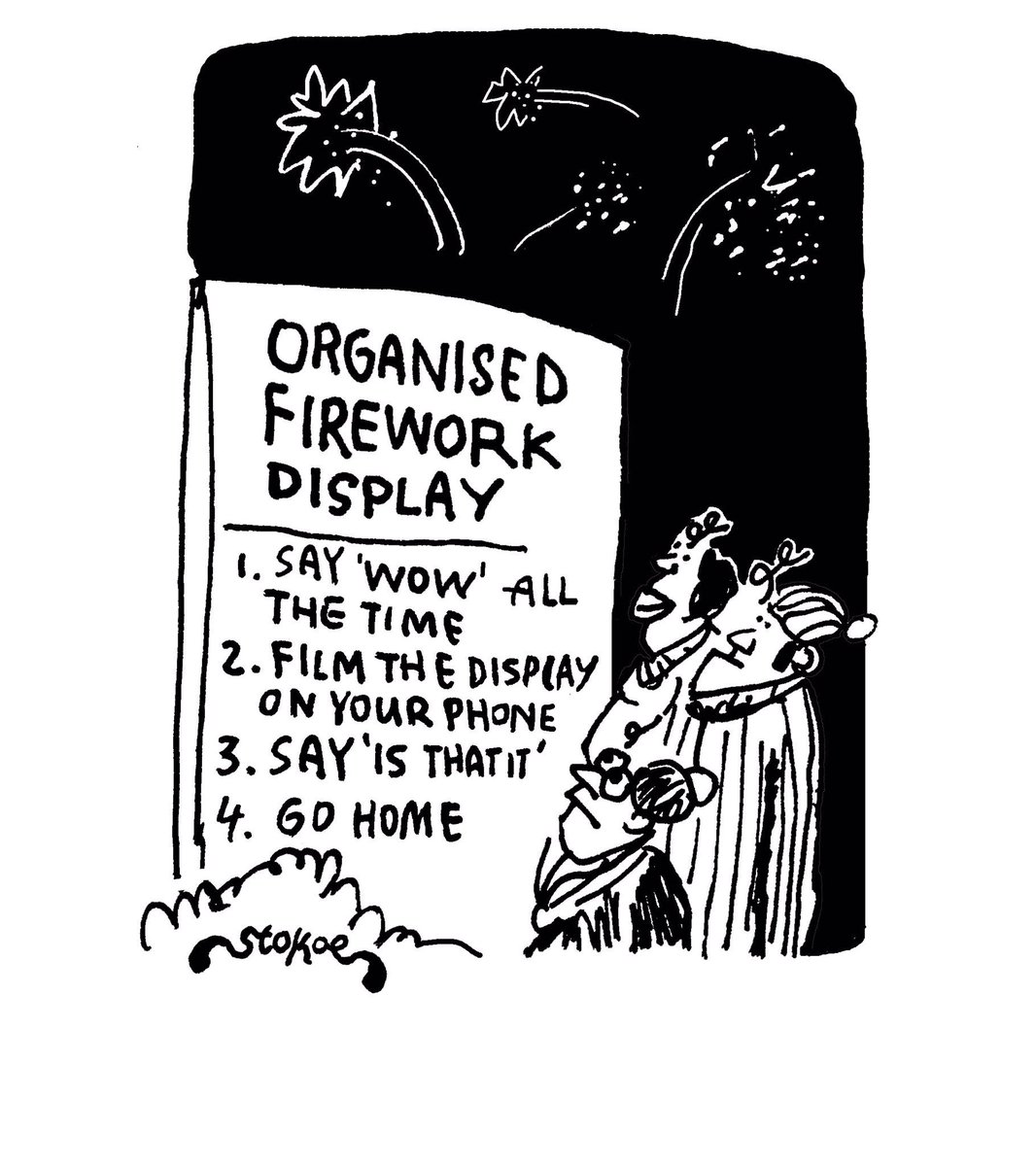 Here’s a very organised firework display ! #GuyFawkesNight #BonfireNight #fireworks #cartoon by #stokoecartoons from Private Eye