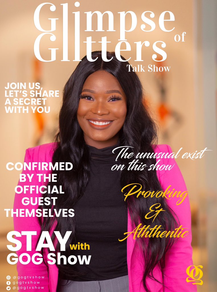 Cinemazonia's tweet photo. Stay tuned as it is coming soon to your homes.

Click,Like and Share Glimpse of Glitters [G.O.G] talk show,for more updates on a Glimpse of glittering ✨ entrepreneurs.

Proudly brought to you by;
@Cinemzonia Network https://t.co/kHNFi1m9rU