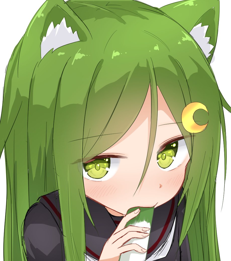 nagatsuki (kancolle) 1girl animal ears long hair solo green hair green eyes school uniform  illustration images