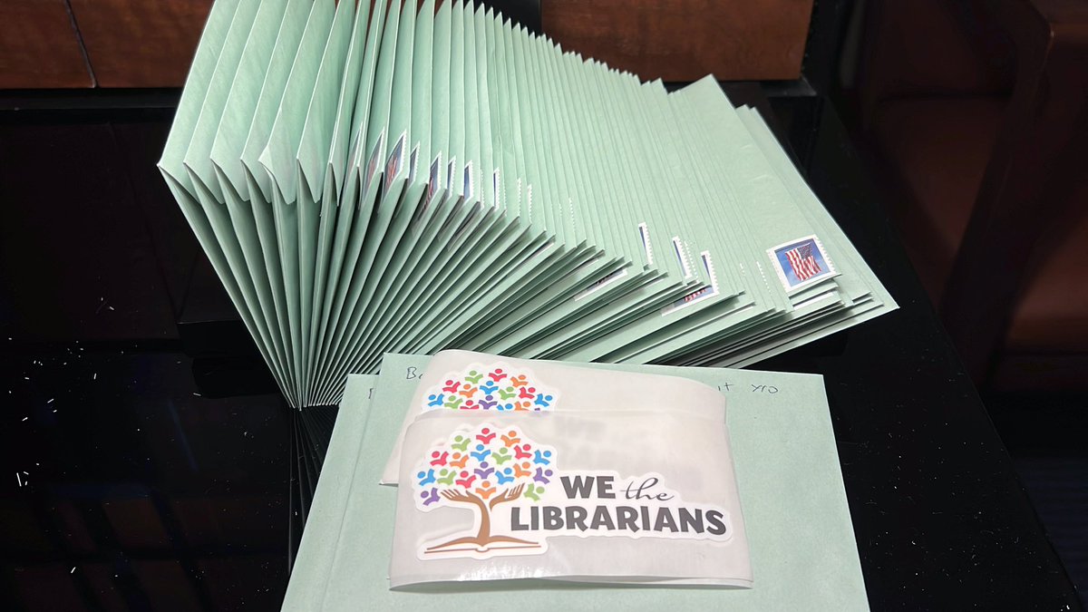 I’ve got the cards. Addressed, stamped, and loaded with wethelibrarians.org stickers. Come find me #SLJSummit and let’s spread some messages of support to our school librarian colleagues!