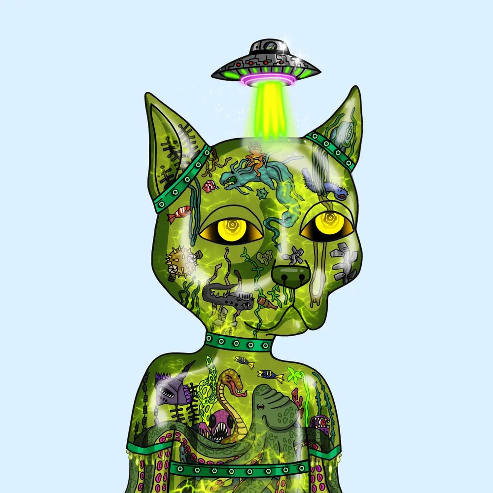 Happy Caturday! Celebrating by chugging some <a href="/GutterCatGang/">Gutter Cat Gang</a> D2 juice and out came one of the cleanest and most out of this world cat clone!! 😍👽🛸#GangGang #GCG #Caturday