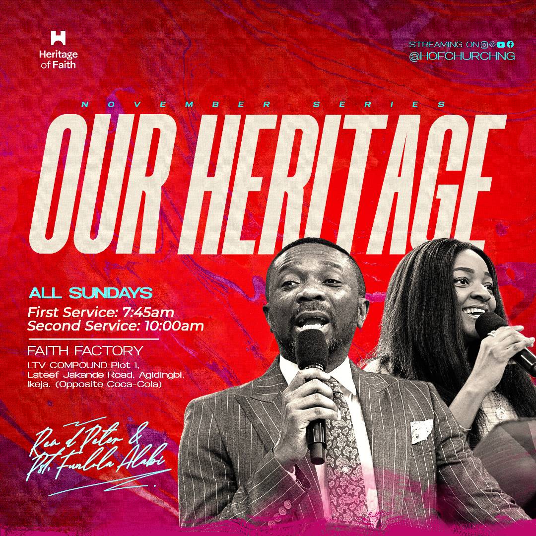 HoFChurchNG's tweet photo. Tomorrow
We begin a new Series on OUR HERITAGE
Faith Factory
LTV 8 Compound
Plot 1 Lateef Jakande Road
Opp. Coca-cola
Agidingbi
Ikeja
Lagos
1st Service: 7:45am
2nd Service: 10am
Intercessory prayer starts by 6:45am
See youπ₯³
#HoFSundayService #StrongerBelievers #HoFChurchNG https://t.co/0KhpCybuRC