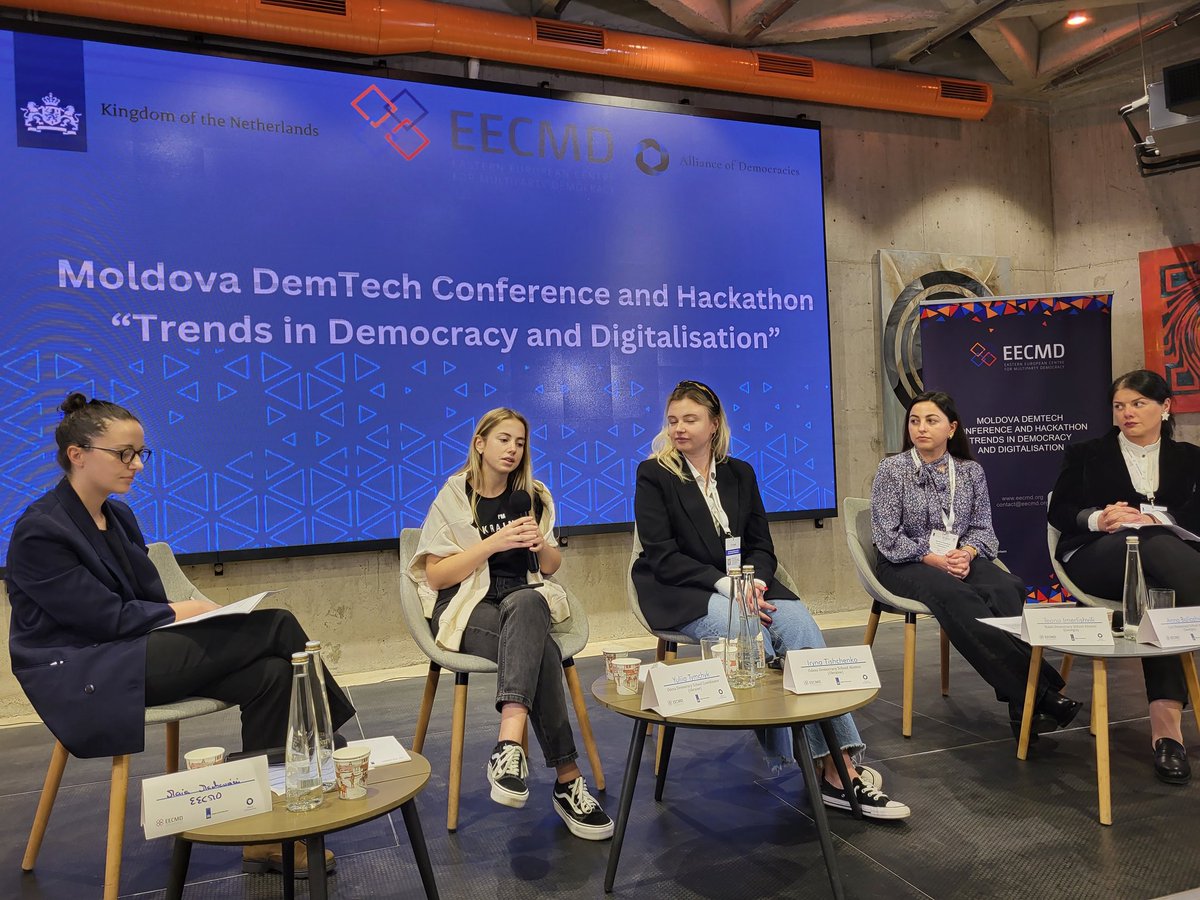 LTsutskiridze's tweet image. Great panel from our Democracy Schools alumni of Ukraine and Georgia. #DemTech Conference and Hackathon, Moldova 2022