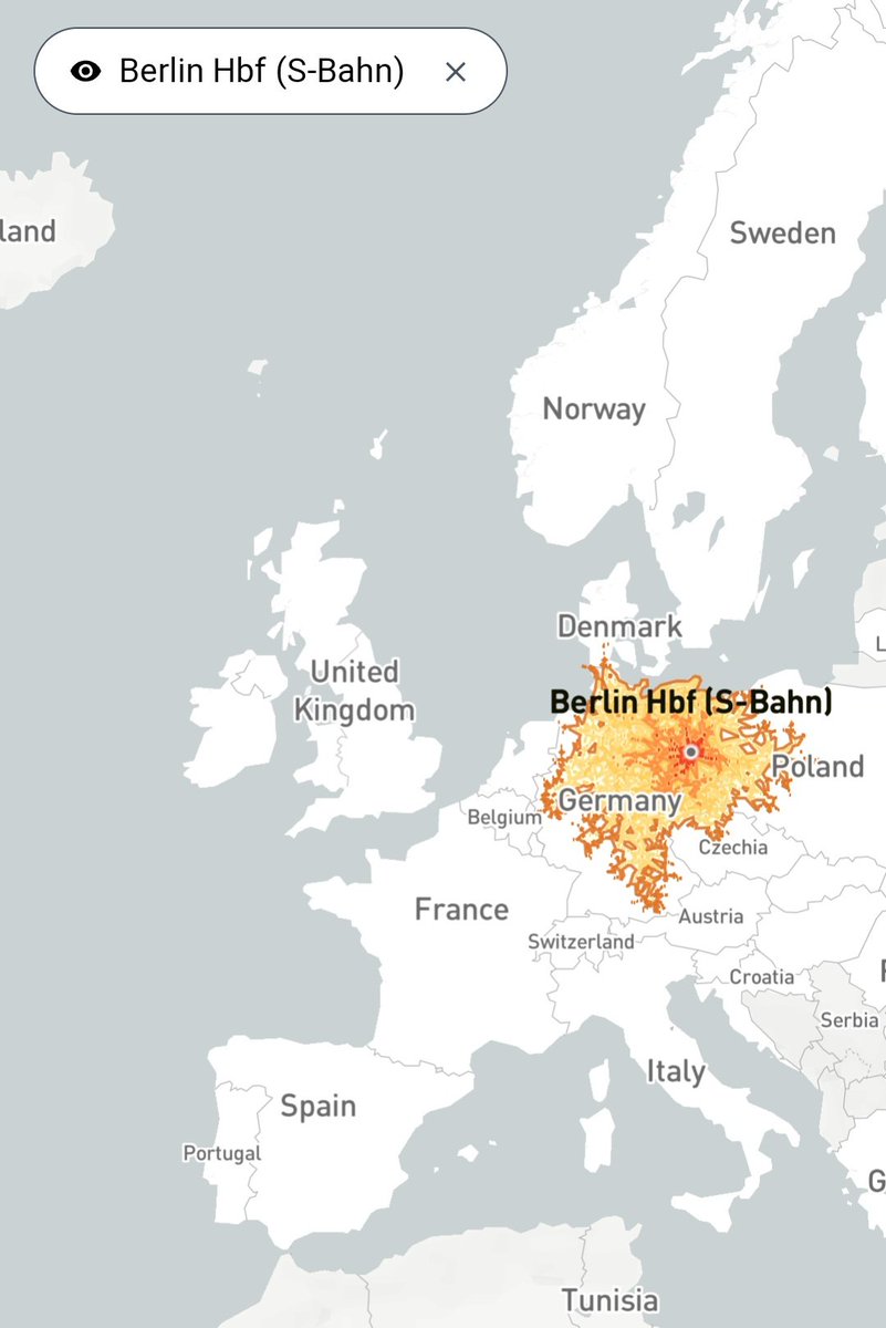The places you can reach by train within 5 hours from Lisbon, Madrid, Amsterdam, Berlin.