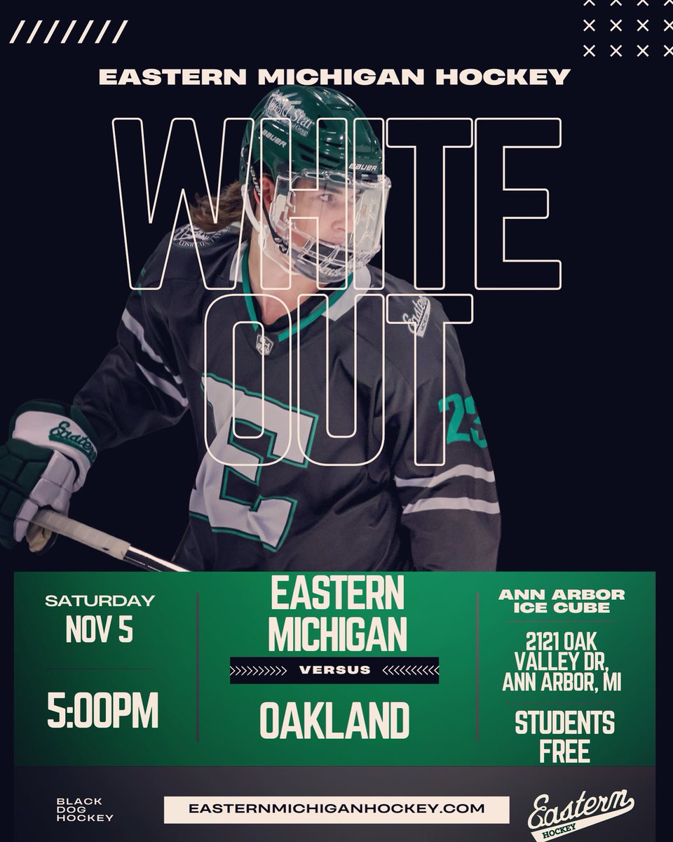 EAGLES FANS! ITS GAMEDAY! The Eagles host Oakland at the @a2ice3 tonight for the second game of a 2 game series! The Eagles coming off a 3-2 win last night, look to continue the trend at home. Join us at 5pm for our WHITE OUT game. Be LOUD, wear white, and we will see you at 5pm!