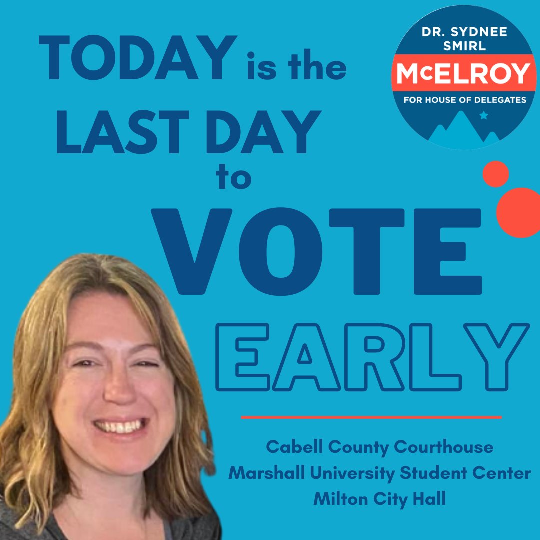 #WestVirginia - Today (until 5:00 PM) is your last chance to vote early before Election Day on Tuesday!
You can find your polling time + location for Election Day (Tues, Nov. 8) at govotewv.com
#mcelroyforwv