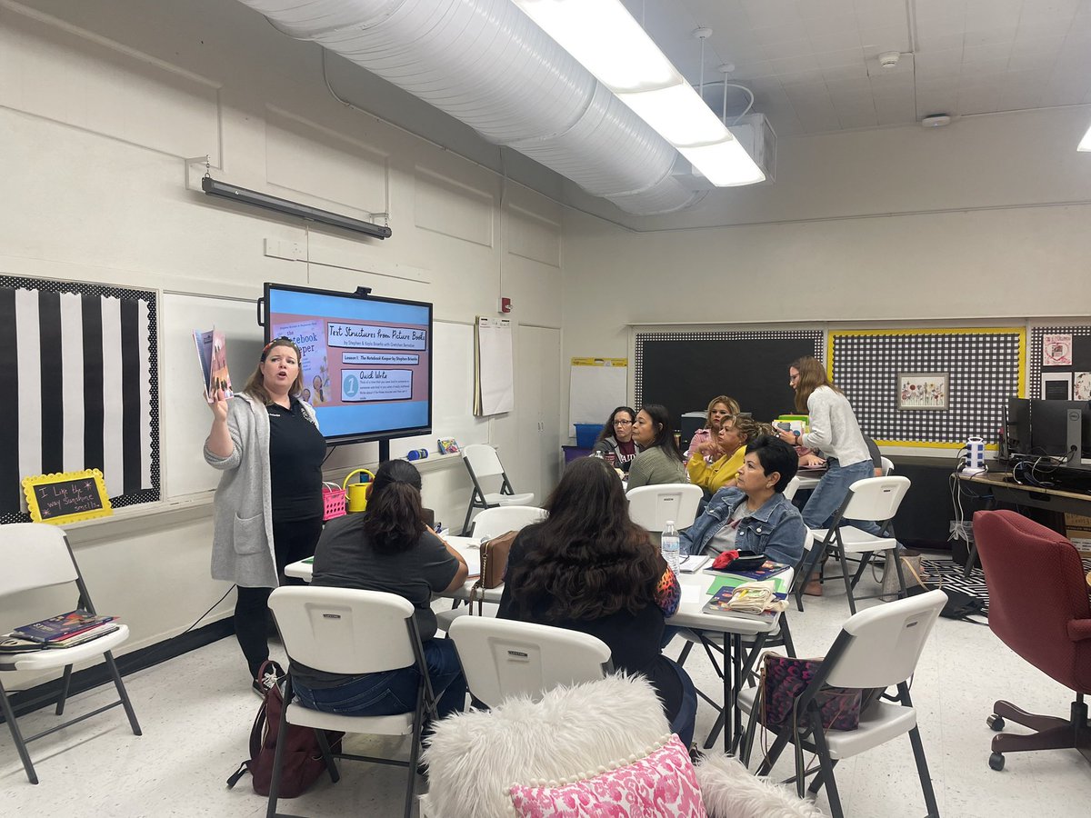 litUCISD's tweet image. A room full of teachers listening to @kayla_briseno read #thenotebookkeeper always a learning opportunity from her!!