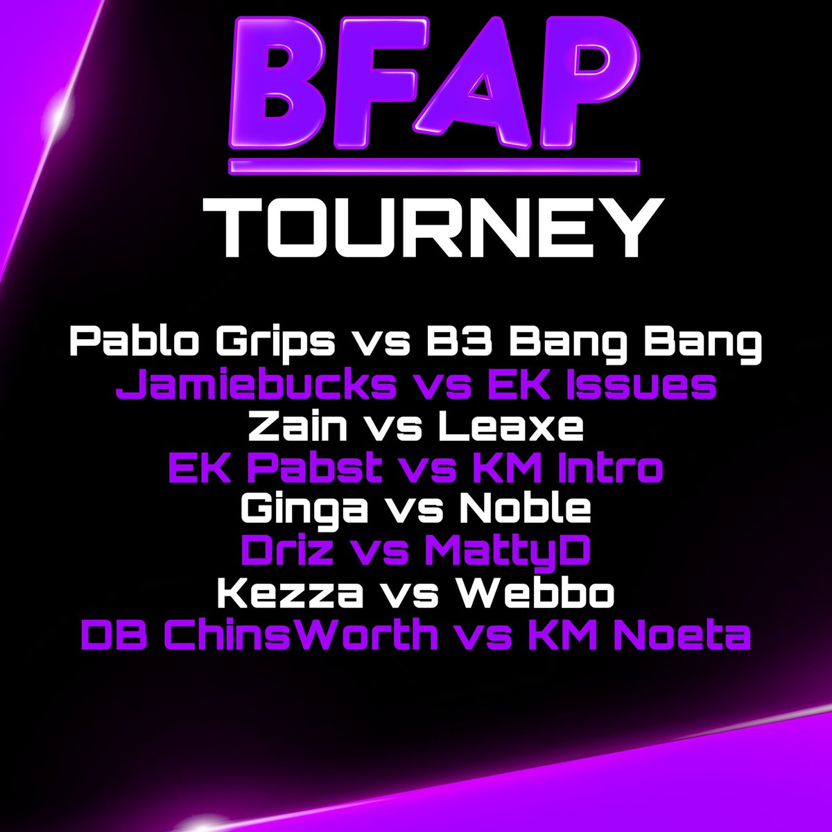 BFAPGaming's tweet photo. ITS TOURNAMENT DAY! 

16 top level players go head to head for a $100 cash prize! 

Live host @JakeybXb1

8PM GMT 2PM CT 

Who’s your favourite to win???? 

Shout out to the sponsor and event coordinator @NugsAU! Check them out ASAP! 
Big announcement to come on stream! 
RT lads https://t.co/cloQGRdrEh