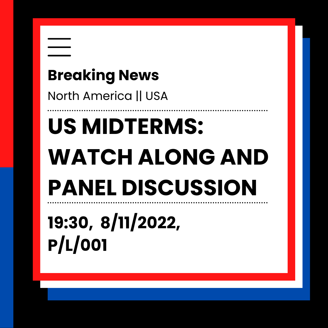 Join us this Tuesday for a screening of the US midterm election results and discussion about what they mean for US politics going forward.