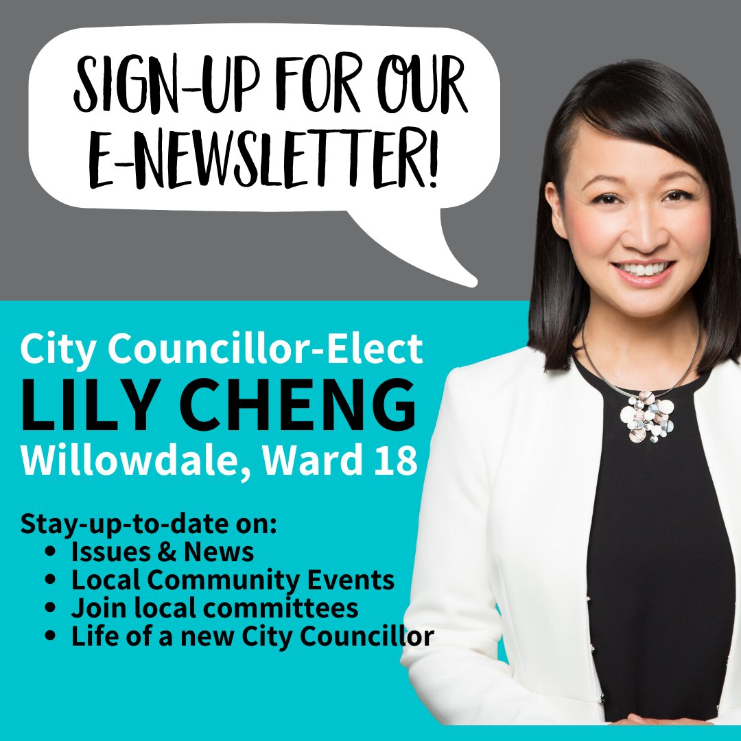 Knowing how to get involved is key to building a CONNECTED COMMUNITY!  Sign up for email updates so we can shape the future of Willowdale together! lilycheng.ca 

#ConnectedCommunity #Willowdale