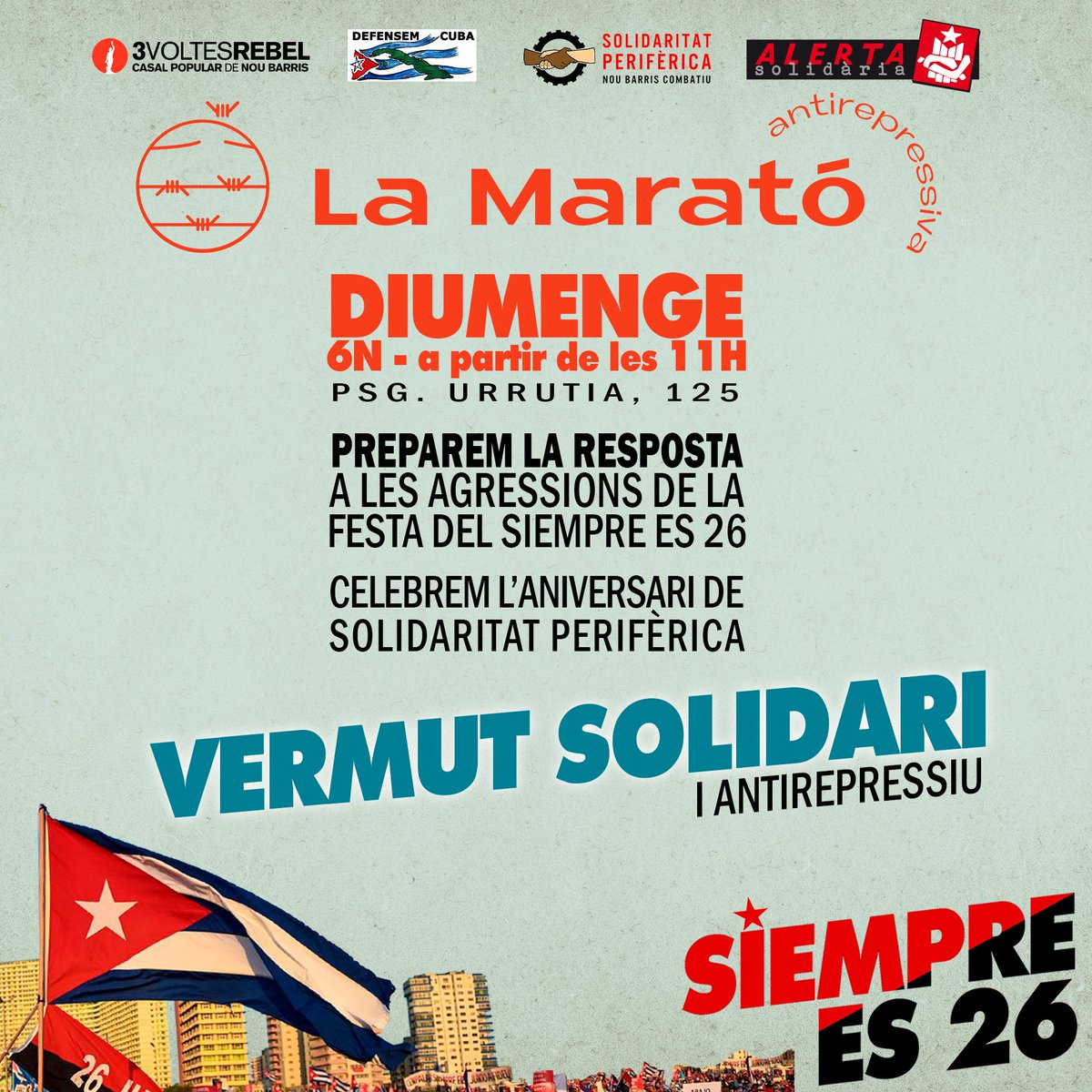 Per què el vermut solidari de demà és molt més que un acte antirepressiu?

En el vermut de demà es reuneixen tres condicions excepcionals, reivindicatives i festives.

(Obrim fil)