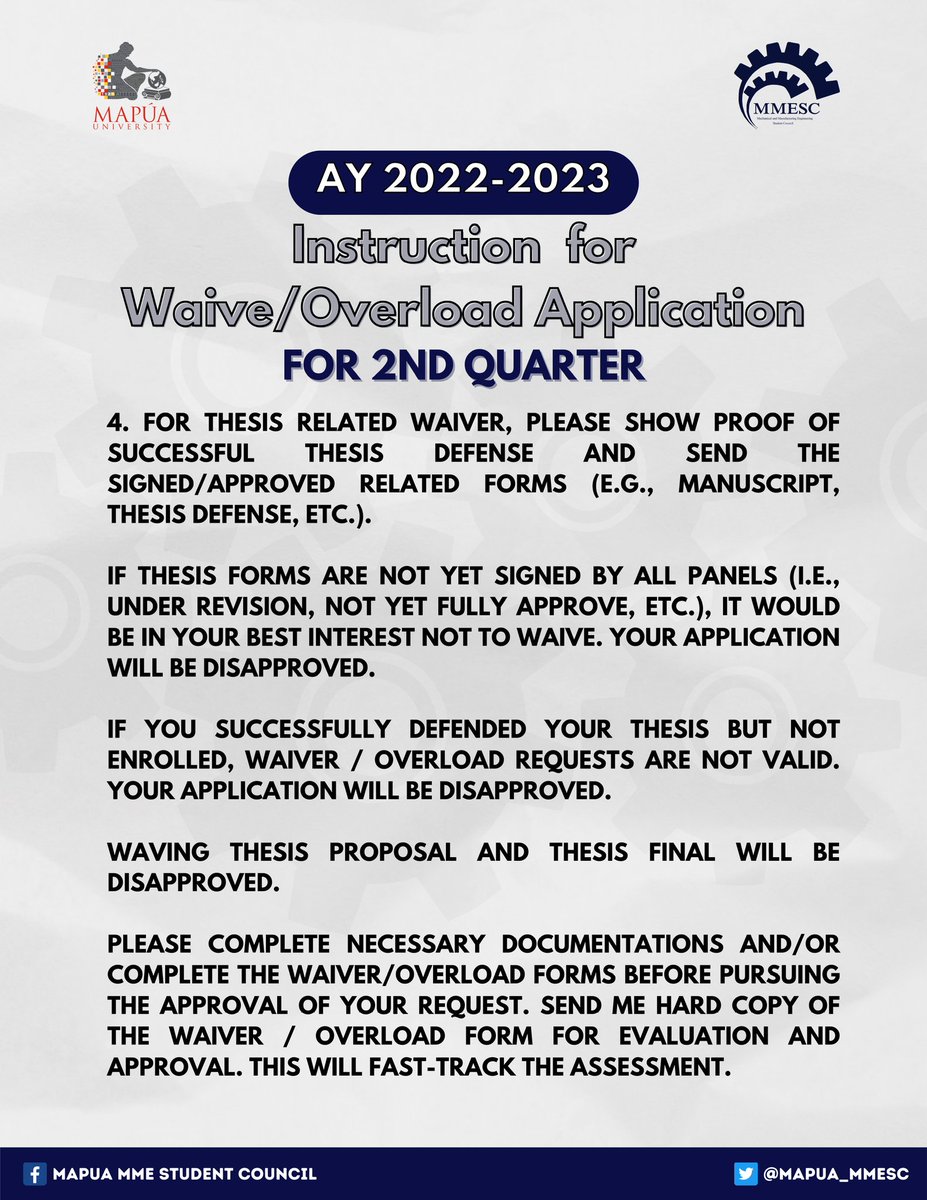 MAPUA_MMESC's tweet photo. ππ π£π’π₯π§ππ‘π§ π£ππππ¦π π₯πππ
This announcement is directly from the Dean of the School of Mechanical and Manufacturing Engineering, Dr. Aldrin Calderon. Instructions are in the photos below, read and understand.
Please be guided
#OneMME
#EnrollmentWeek https://t.co/G6wKKyvIUt