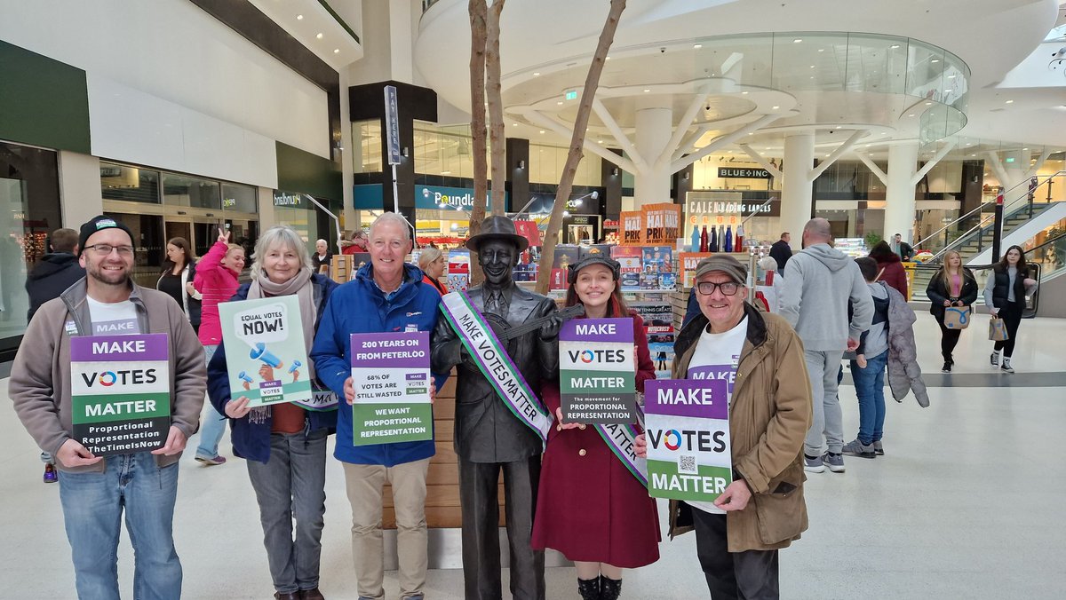 MVMWarrington's tweet photo. Had a busy morning engaging with the public in Wigan alongside @NoWastedVotes @MVM_Manchester on the need for everyone to have an Equal Vote irrespective of what way political allegiance. #ProportionalRepresentation #Time4PR #MakeVotesMatter #Wigan https://t.co/8ySNIAb9FT