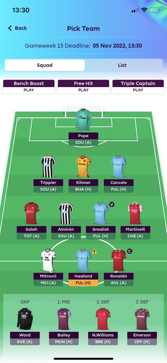 FPLTalks's tweet image. GW15 Team - the stress got to me last minute

Jesus out - Ronaldo in 
Foden out - Grealish in 

Still don’t know why I brought Grealish in…😂

 #FPL #FPLCommunity