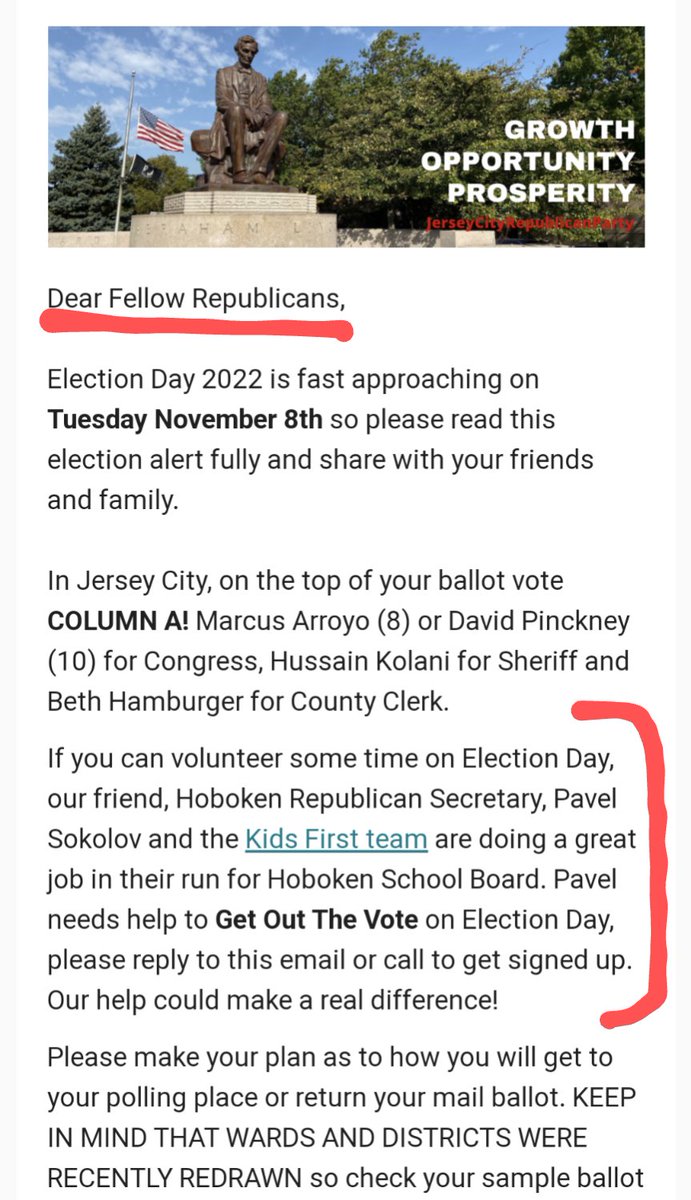 FactCheckHBKN's tweet photo. Why are JC Republicans working to help #PavelSokolov get out the vote on a "non-partisan" election that does not impact them at all, given they don't live in #Hoboken?  #KidsFirstBOE is in deep with their political agenda. https://t.co/IpVrcUnPOJ