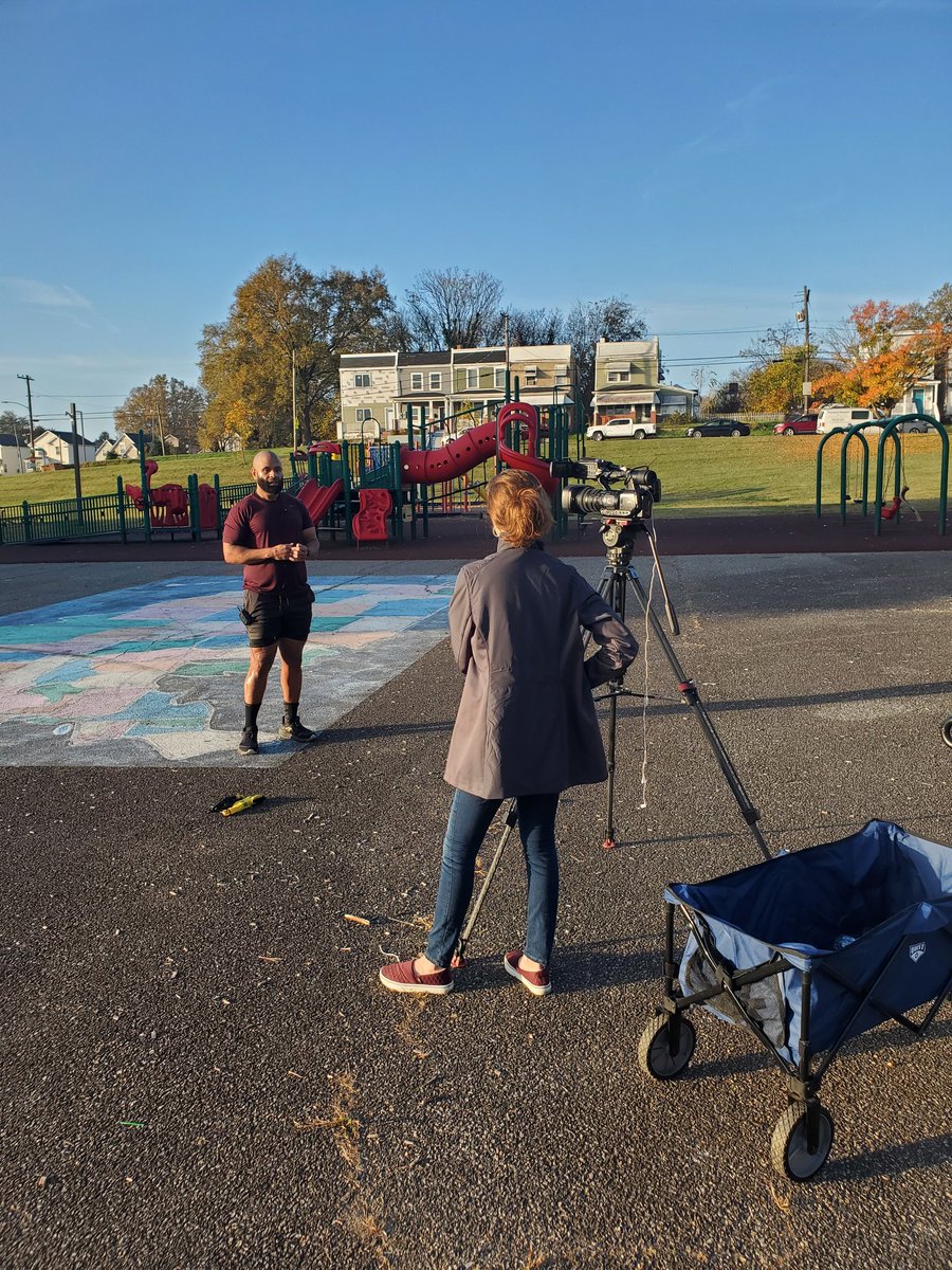 Our <a href="/F3Richmond/">F3 Richmond</a> brother Flintstone during his news interview after the Crucible this morning.
We had a great 4 mile pre run out to Brown's island and then YHC lead a 45 min bootcamp.  
He was nice and sweaty for the camera. 😊