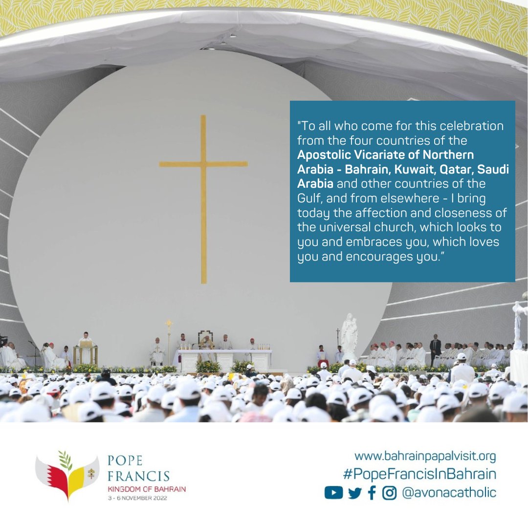 avonacatholic's tweet photo. At the Papal Mass, His Holiness delivered a special message of affection and hope for all the faithful gathered at the Bahrain National Stadium #PopeFrancisInBahrain 🕊🇧🇭🇻🇦 https://t.co/s3W6dpVGmb