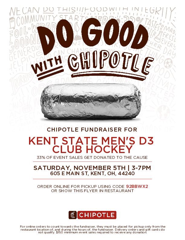 KentStD3Hockey's tweet image. Be sure to stop at Chipotle before the game between the times of 3 pm to 7 pm to help raise funds for the team!!!⚡️ 

Be sure to show the flyer or use the special code (92BBWX2) for online orders🌯