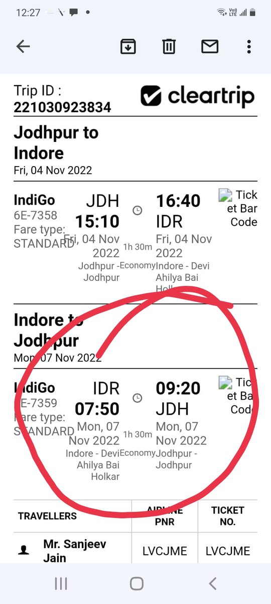 <a href="/IndiGo6E/">IndiGo</a> Vide your message3.58PM flight 438 miles(1hr19 min)away at Pantnagar  &amp; meanwhile within 12 minutes flight took off from Jodhpur at 4.10PM.There is a complete fallacy.
 What about my return refund, although applied on 4.11.22.