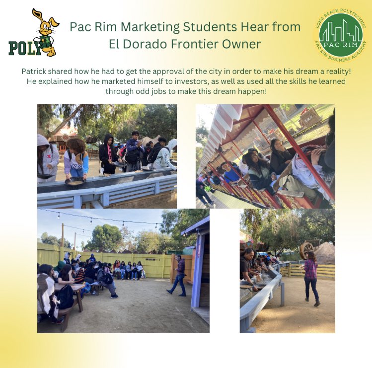 Got out of the office yesterday to join PAC RIM on a Marketing Field Trip to the El Dorado Frontier! #scholarsandchampions #theresnoplacelikePOLY #linkedlearning #outdoorclassroom <a href="/polyjackrabbits/">Poly Jackrabbits</a> <a href="/paper_princess/">Leslie</a> <a href="/juliesparksj/">Julie Sparks, Ed.D.</a>