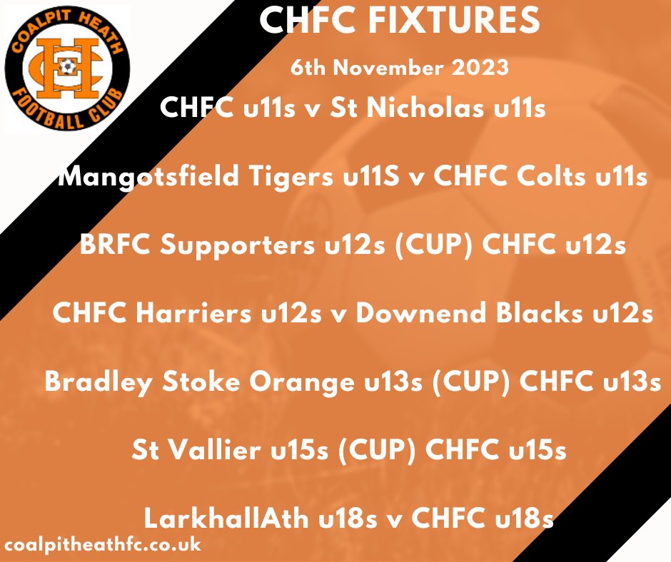 CoalpitFC's tweet photo. Full set of fixtures this weekend, good luck to all teams!

🟠⚫️⚽️ https://t.co/4Q6DN7dhE2